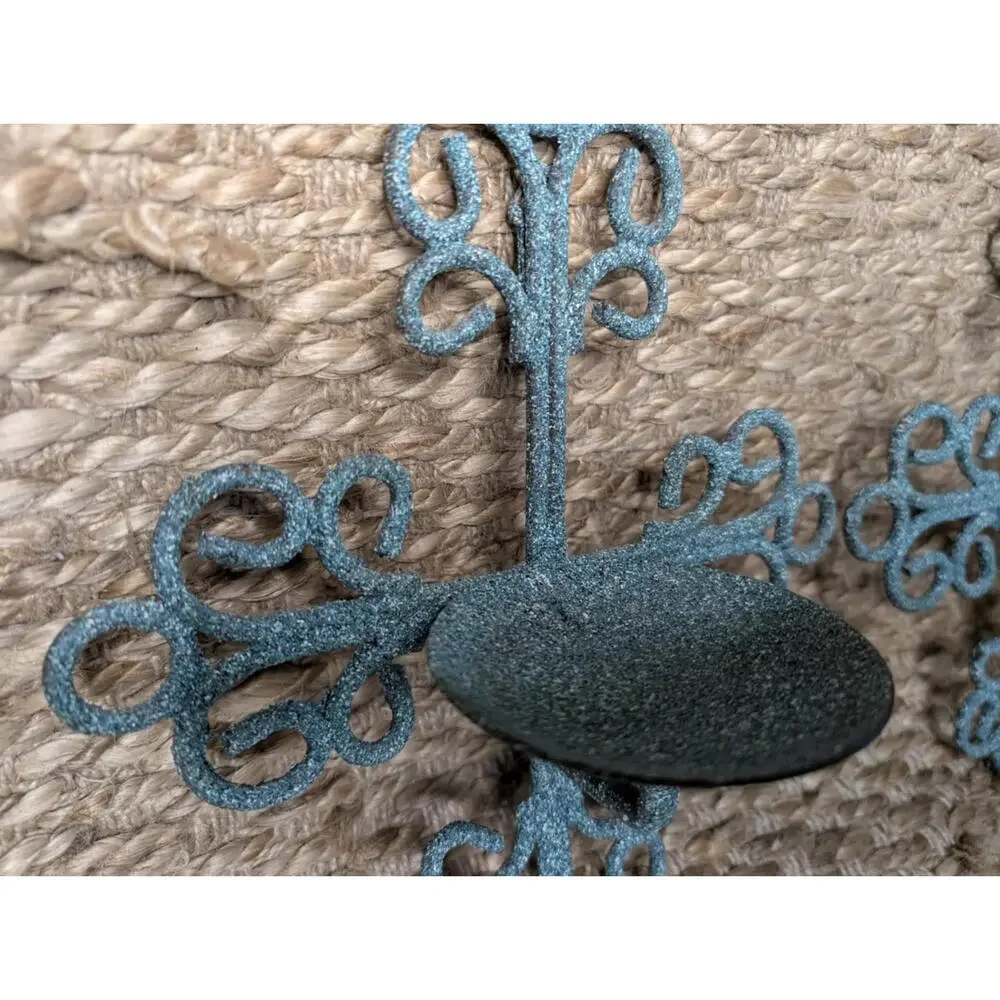 Vtg. Pair Of Metal Iron Cross Candle Holders Sconce Teal Blue Unique Home Decor